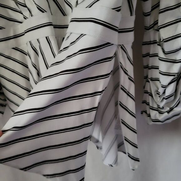 Du Jour QVC Size 16 Wrap Blouse side zip black white stripes Rayon blend d'contd - Picture 9 of 15